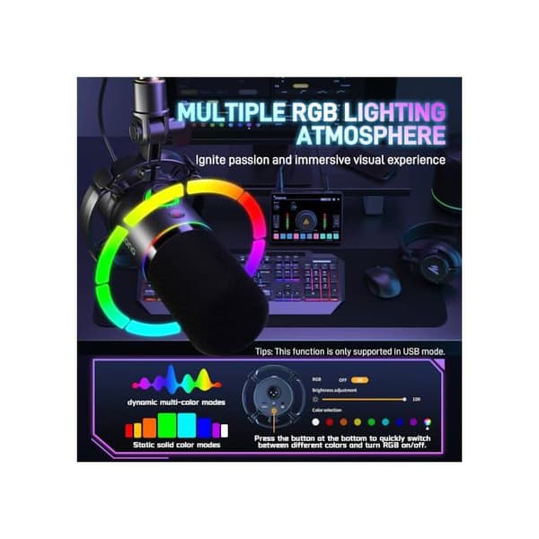 MAONO Micro Dynamique XLR-USB, PC Podcast Mikrofon med Programvara, Mute, Gain-knapp, Volymkontroll, för Streaming