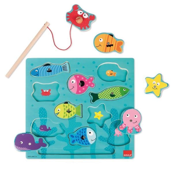 Magnetisk träpussel: Fiske