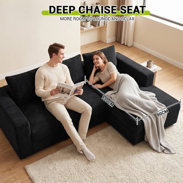 L-Formad Soffa i Manchester, Modulär Soffa med Schäslong, Djup Sits, Ingen Montering Krävs