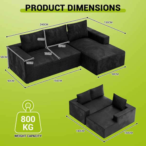 L-Formad Soffa i Manchester, Modulär Soffa med Schäslong, Djup Sits, Ingen Montering Krävs