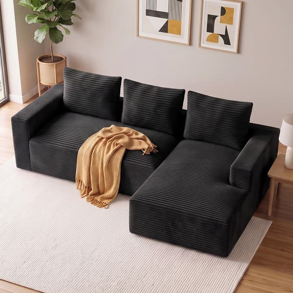 L-Formad Soffa i Manchester, Modulär Soffa med Schäslong, Djup Sits, Ingen Montering Krävs