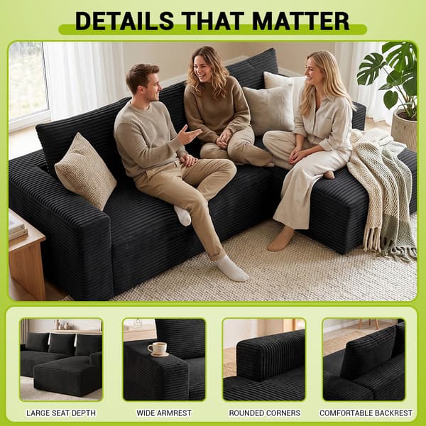 L-Formad Soffa i Manchester, Modulär Soffa med Schäslong, Djup Sits, Ingen Montering Krävs