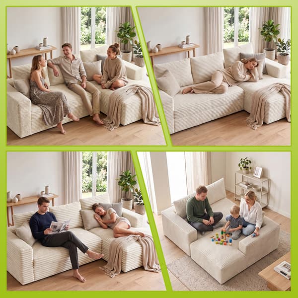 L-Formad Soffa i Manchester, Modulär Soffa med Schäslong, Djup Sits, Ingen Montering Krävs