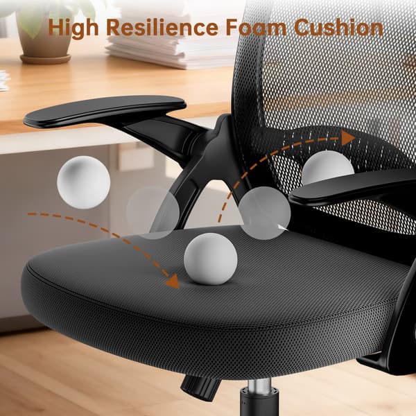 Kontorstol Ergonomisk Mesh Kontorstol med Opklappelige Armlæn Højdejusterbar Sort