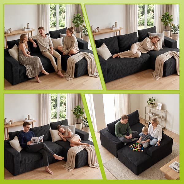 L-Formet Sofa i Fløjl, Modulær Sofa med Chaiselong, Dyb Sæde, Ingen Montering Kræves