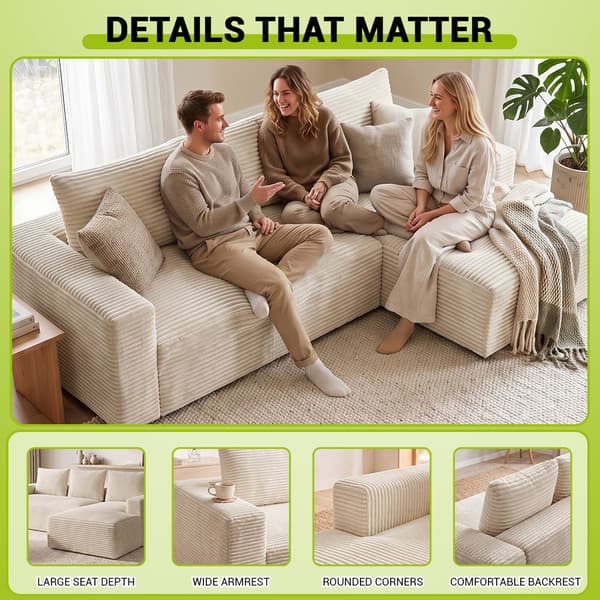 L-Formad Soffa i Manchester, Modulär Soffa med Schäslong, Djup Sits, Ingen Montering Krävs