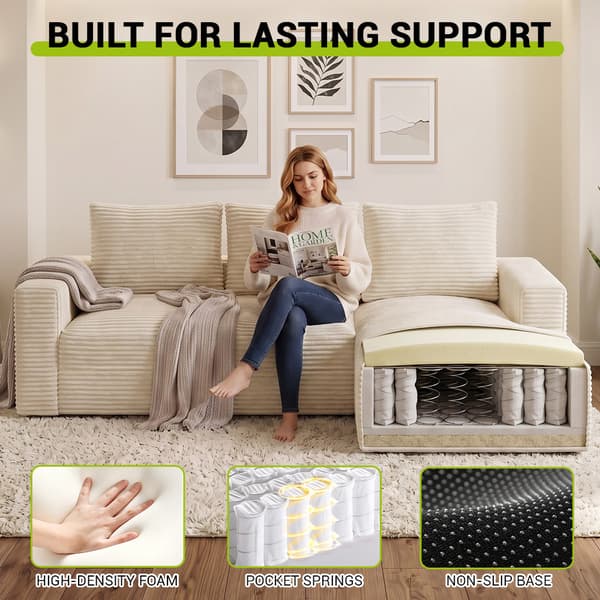 L-Formad Soffa i Manchester, Modulär Soffa med Schäslong, Djup Sits, Ingen Montering Krävs