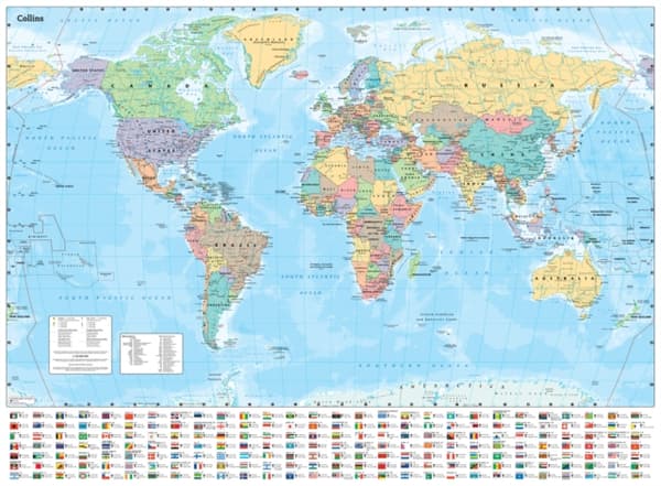 Collins Large World Wall Laminated Map (70 x 91.5 cm)