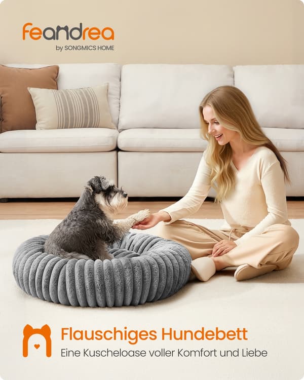 Hundeseng 70 cm diameter, vaskbar, duvegrå