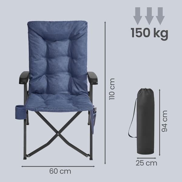 Campingstol, justerbart ryglæn 95°-150°, 6 cm polstring