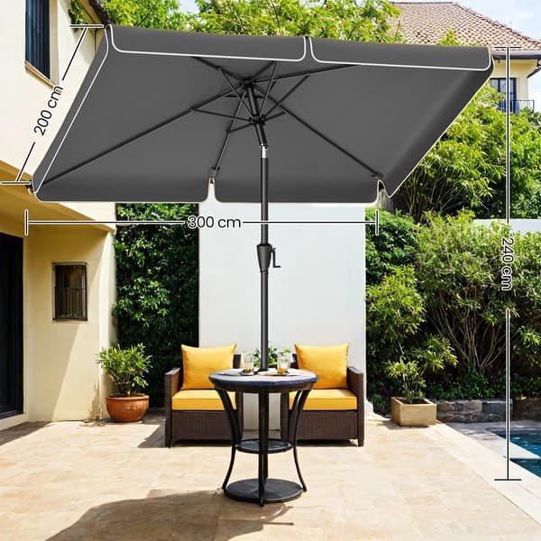 Parasol 300 x 200 cm, rektangulær altanparasol, solbeskyttelse UPF 50+