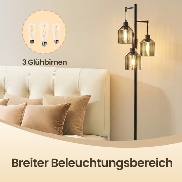 Gulvlampe med 3 E27-fatninger, højdejusterbar