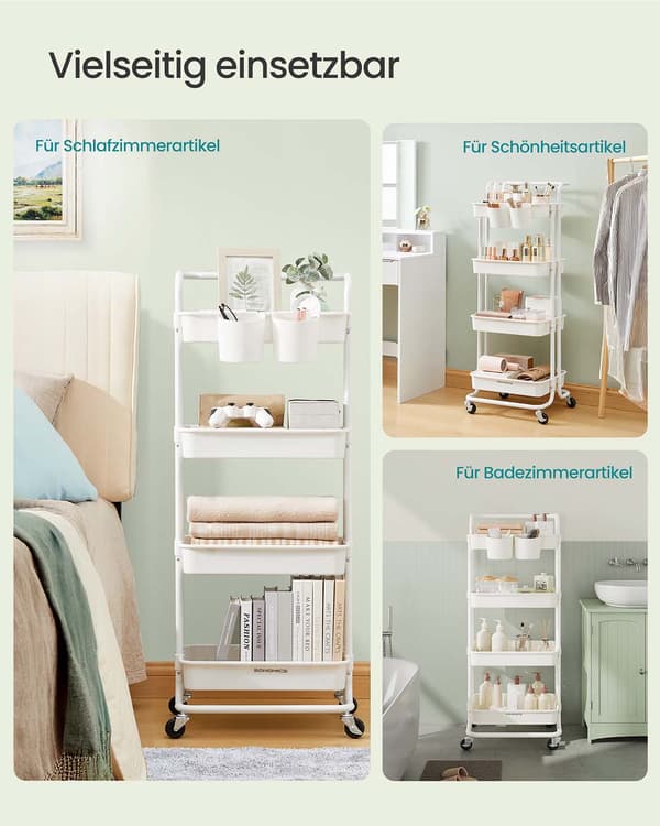 Vagn med 4 hyllplan, vit