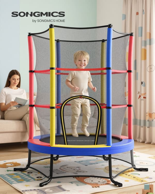 Trampolin til børn, 174 cm trampolin med sikkerhedsnet, kantbeskyttelse