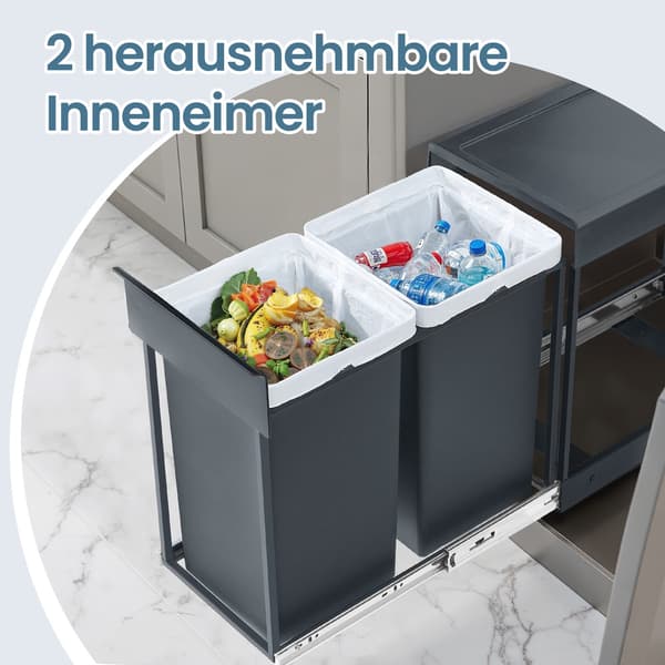 Soptunna för kök, avfallssorteringssystem för underskåp, 2 x 15 l