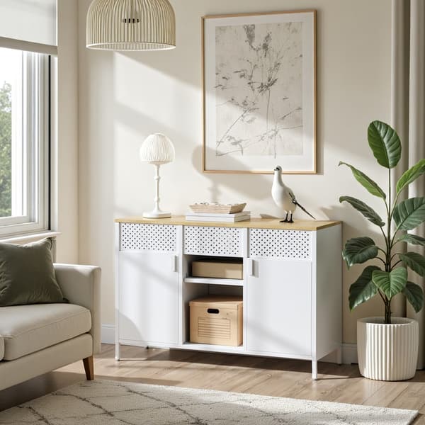 Sideboard, förvaringsskåp med dubbeldörrar, magnetlås