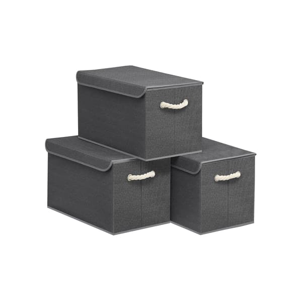Förvaringslåda med lock, 3-pack, skiffergrå