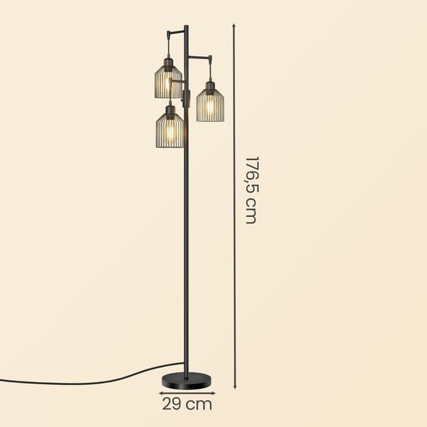 Gulvlampe med 3 E27-fatninger, højdejusterbar