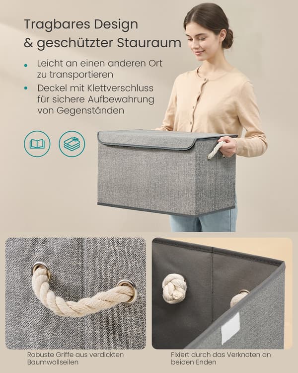 Förvaringslåda med lock, 3-pack, duvgrå