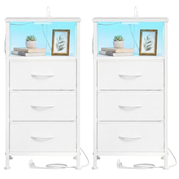 Sengebord med LED-belysning og opladestation