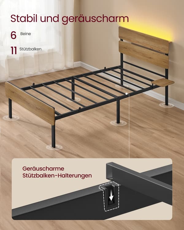 Kaksosvuode valaistuksella, luonnonruskea