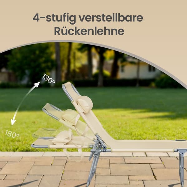 Fällbar solstol, 2-pack, med nackstöd