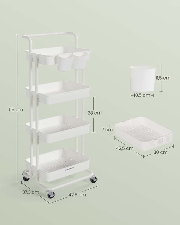 Vagn med 4 hyllplan, vit