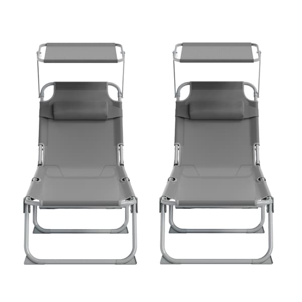 Fällbar solstol, 2-pack, med nackstöd