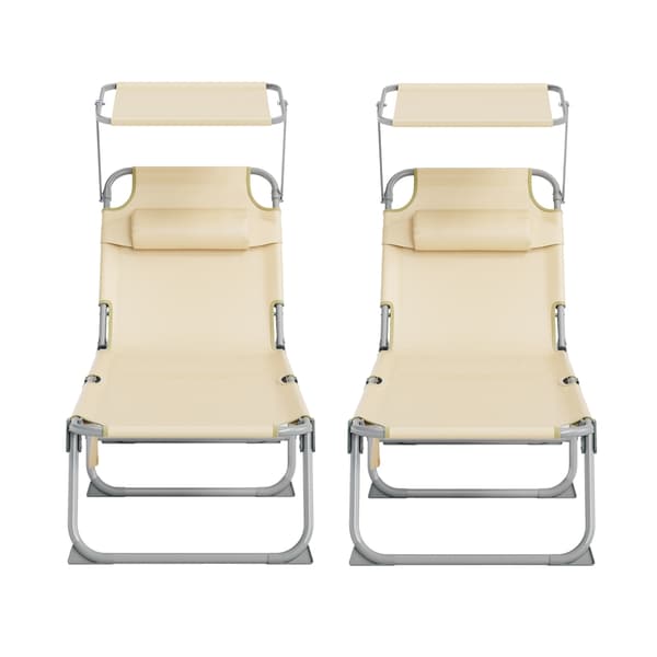 Fällbar solstol, 2-pack, med nackstöd