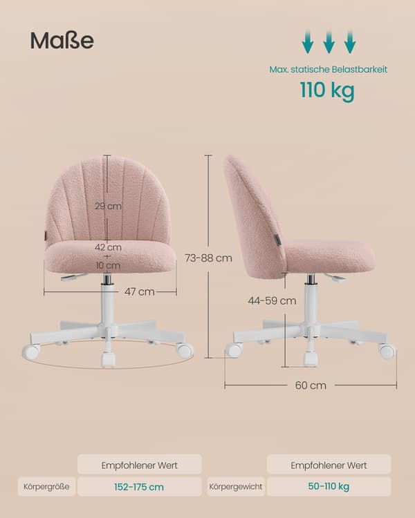 Drejelig kontorstol med teddyfleece og blød polstring gelyrosa