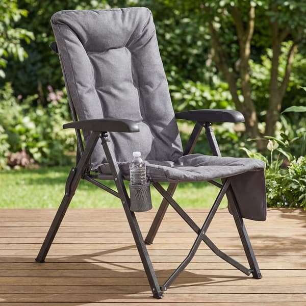 Campingstol, justerbart ryglæn 95°-150°, 6 cm polstring
