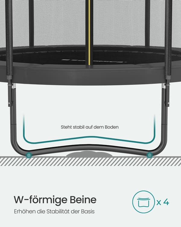 Trampolin 305 cm d med sikkerhedsnet og stige, sort