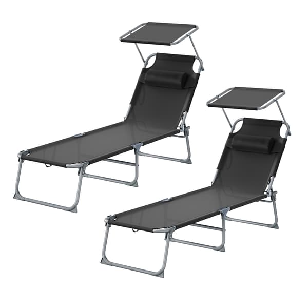 Fällbar solstol, 2-pack, med nackstöd