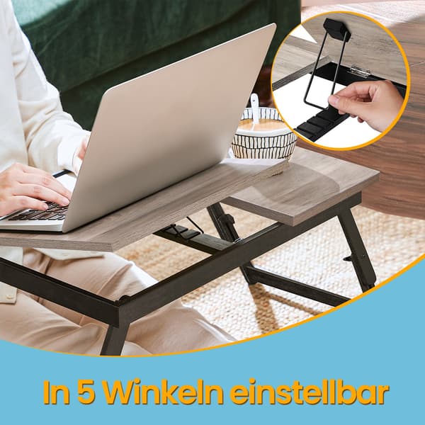 Frukostbricka med fällbara ben, höjdjusterbar, gråbeige