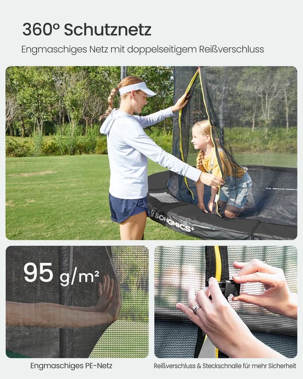 Trampolin 305 cm d med sikkerhedsnet og stige, sort