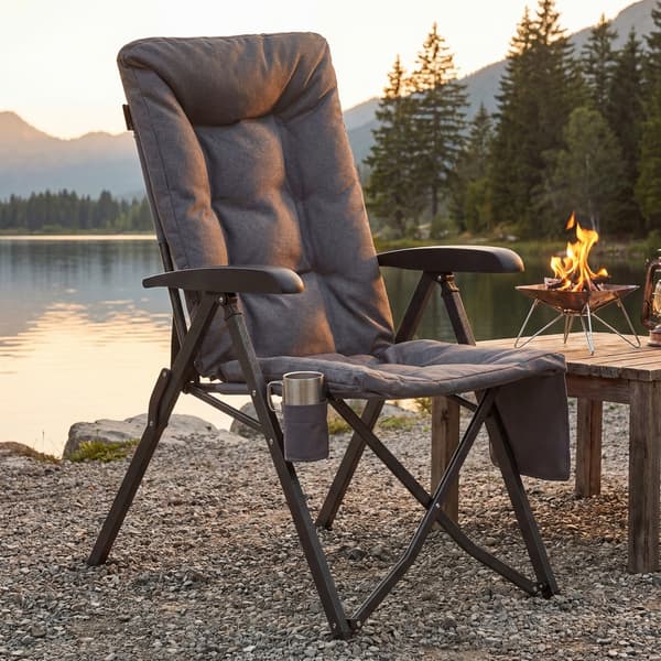 Campingstol, justerbart ryglæn 95°-150°, 6 cm polstring