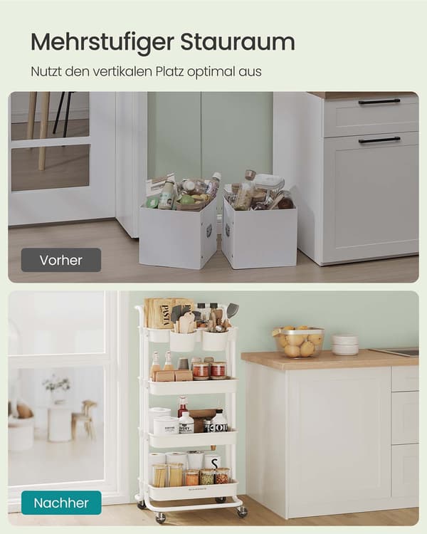 Rullevogn med 4 hylder, hvid