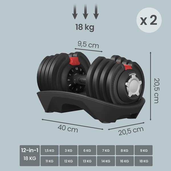 Hantlar, 2-pack, justerbara, 12-i-1