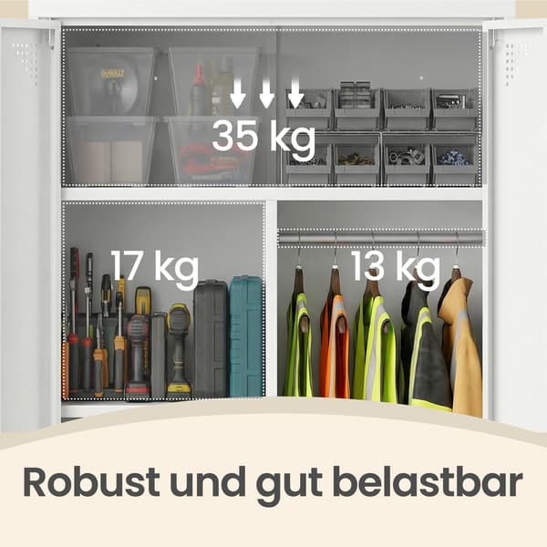 Metalskab med bøjlestang, 2 døre, 5 rum