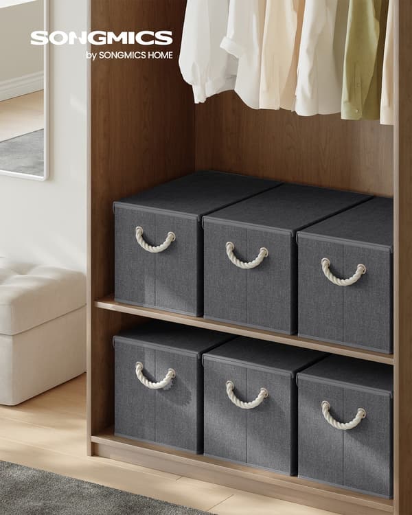 Förvaringslåda med lock, 3-pack, skiffergrå