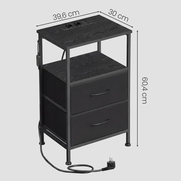 Sengebord med LED-belysning og opladestation
