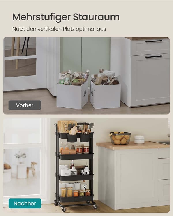 Rullevogn med 4 hylder, sort