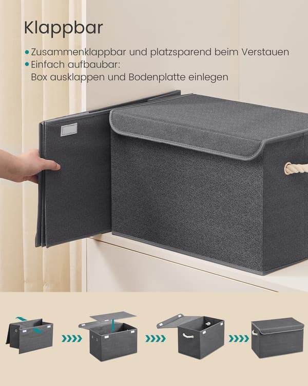 Förvaringslåda med lock, 3-pack, skiffergrå