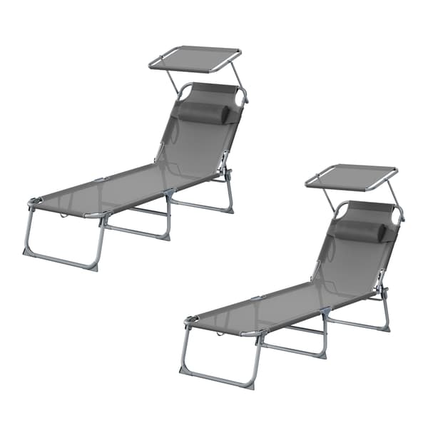 Fällbar solstol, 2-pack, med nackstöd