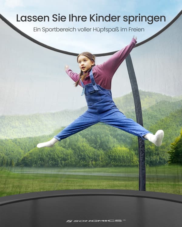 Trampolin 244 cm d med sikkerhedsnet buede stænger sort