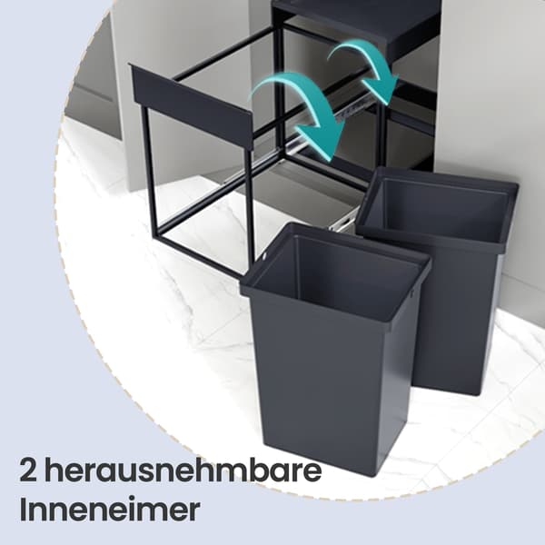 Soptunna för kök, avfallssorteringssystem för underskåp, 2 x 20 l