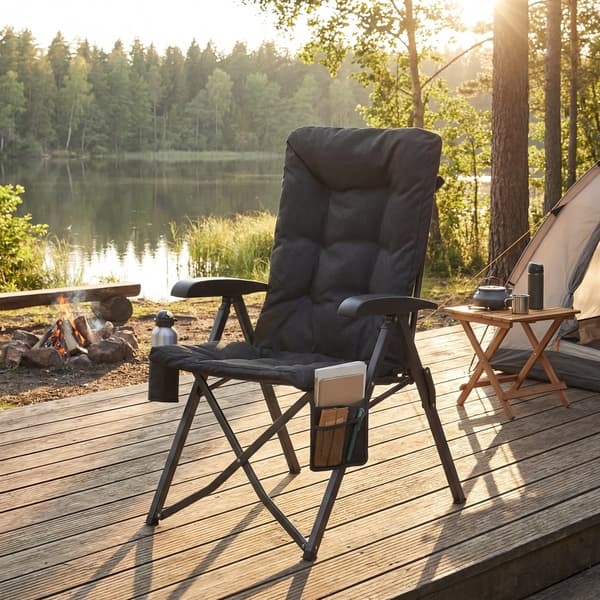 Campingstol, justerbart ryglæn 95°-150°, 6 cm polstring