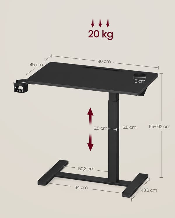 Mobil sidebord med hjul, 80 x 45 cm