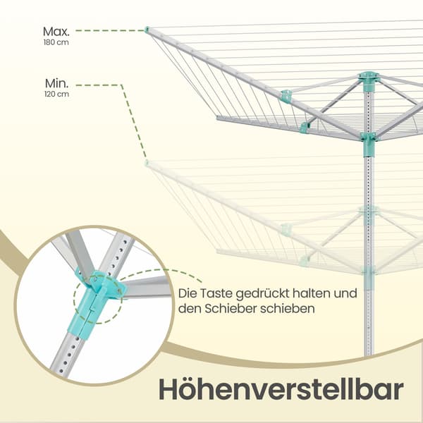 Tørrestativ, højdejusterbart, 40 m tørresnor
