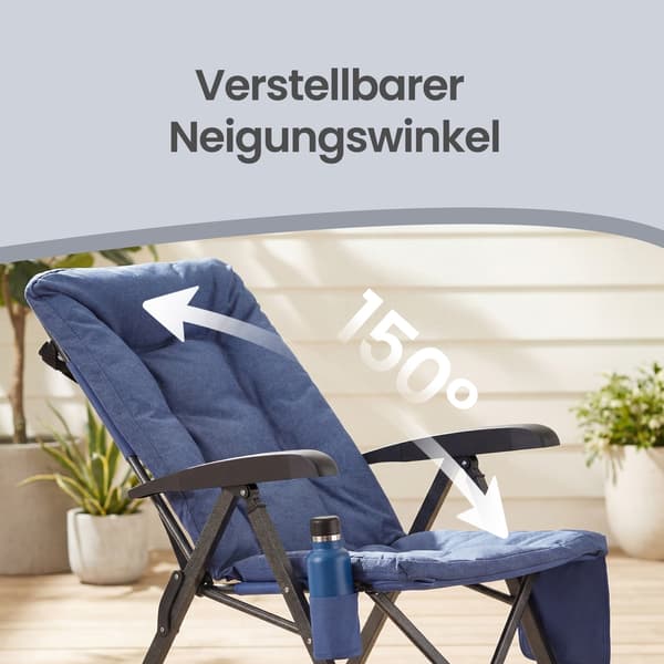 Campingstol, justerbart ryglæn 95°-150°, 6 cm polstring